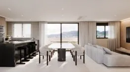 Amplas salas de jantar e estar integradas